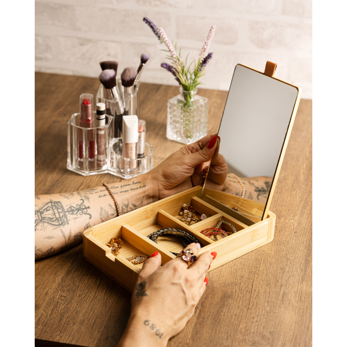 Porta-Joias de Bambu com Espelho