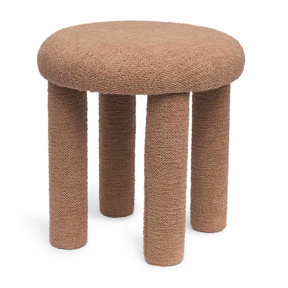 Pufe de Madeira e Bouclé