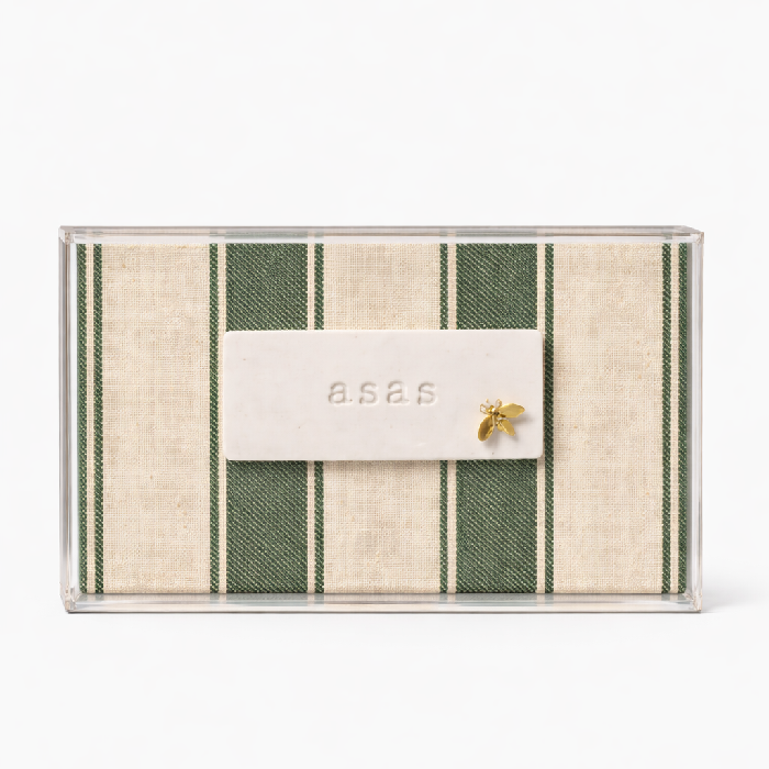 Quadro Acrílico com Linho Verde Listrado – Asas