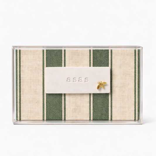 Quadro Acrílico com Linho Verde Listrado – Asas