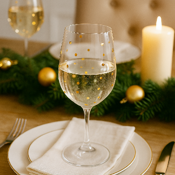 Taça de Vinho - Cristal com Detalhes Dourados