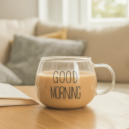 Xicara de Vidro Good Morning