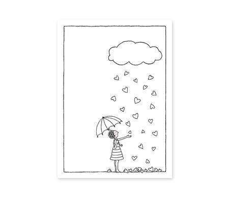Cartão Duplo P&B Chuva de Corações - casaquetem