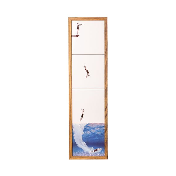 Conjunto de Azulejos Mergulhador Emoldurado Madeira - casaquetem