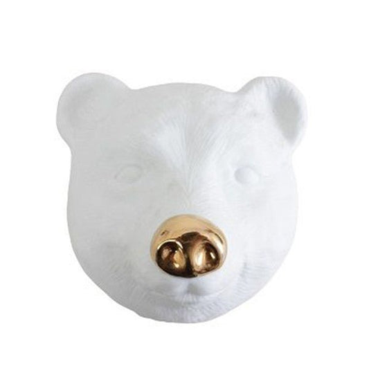 Máscara Urso em Porcelana Cor Branca Nariz Dourado - casaquetem