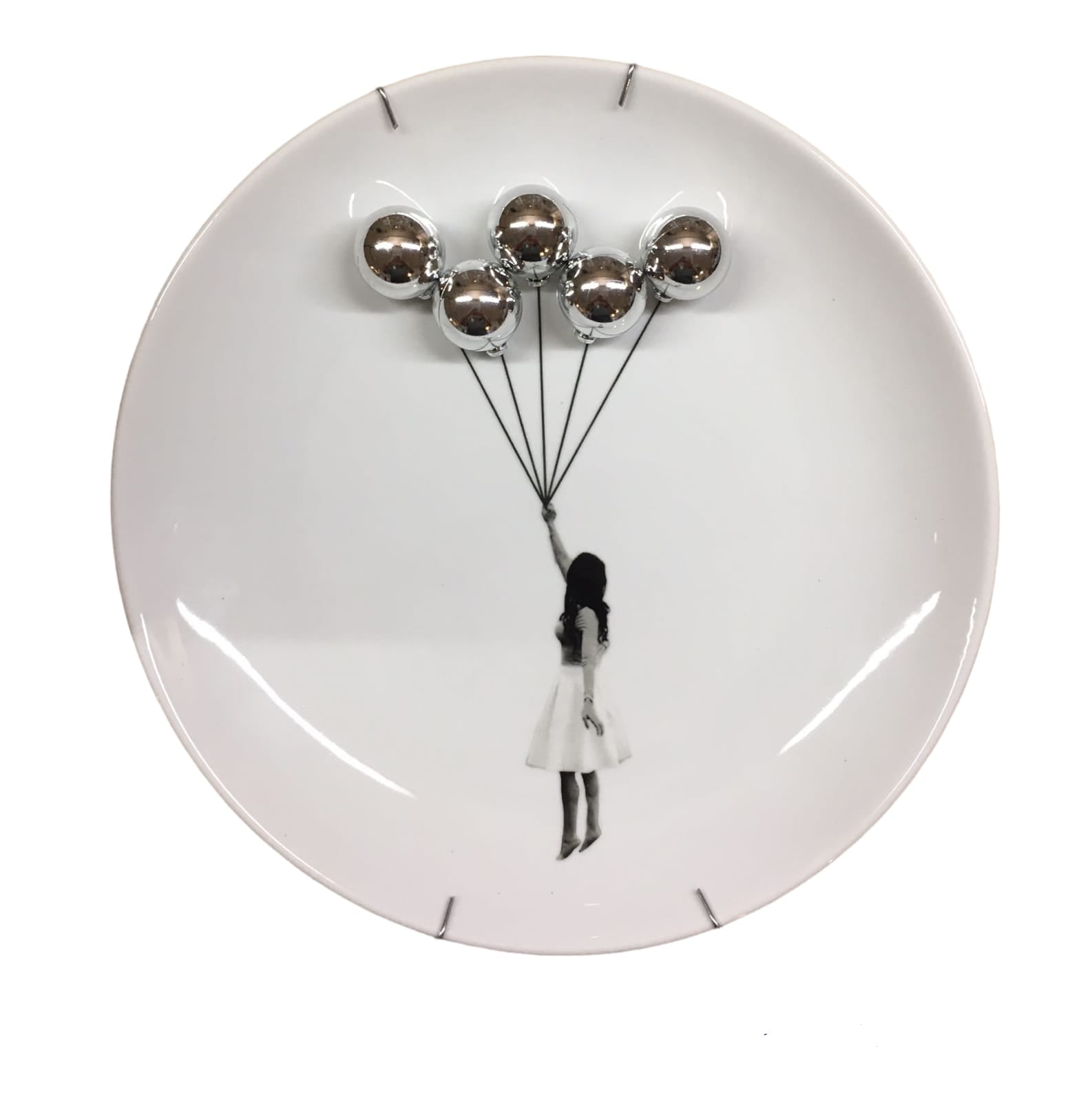 Prato Decorativo Menina Balões Prata - casaquetem